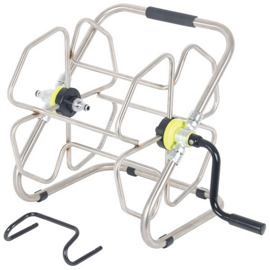 Framed Mounted 50M 1/2" / 35M 3/4" Hose Stainless Steel Manual Hose Reel 10 BAR image 0