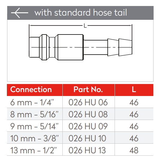 Rectus 26 Male Quick Release Plug with 1/4" (6MM) Hose Tail