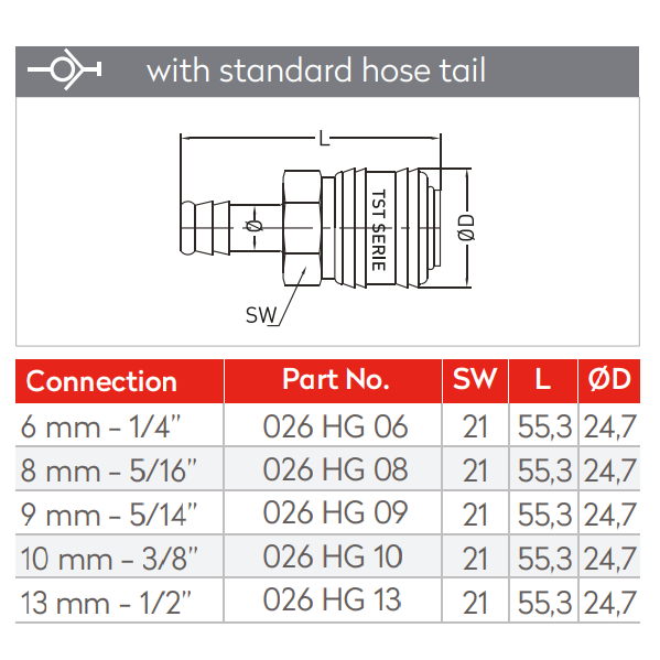 Rectus 26 Female Quick Release Coupler with 1/2" (13MM) Hose Tail