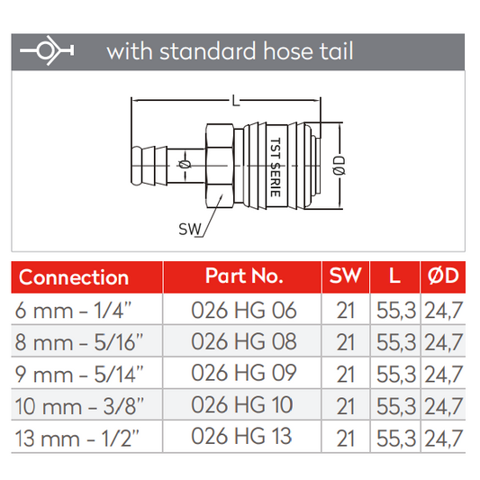 Rectus 26 Female Quick Release Coupler with 1/2" (13MM) Hose Tail