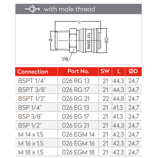 Rectus 26 Female Quick Release Coupler with 1/2" BSP M Thread